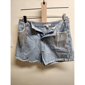 Cloud Ten Denim Shorts Rhinestone Fringe‎ Embellished Light Wash Medium